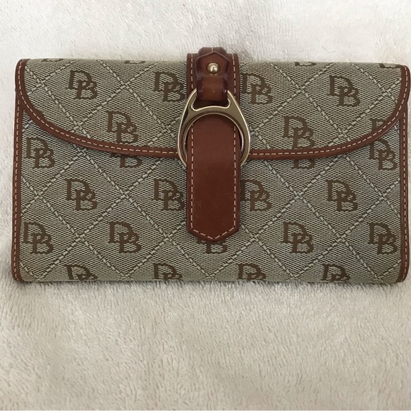 COPY - Dooney & Bourke Brown Teal Canvas Leather Monogram Canvas Wallet - Picture 1 of 11